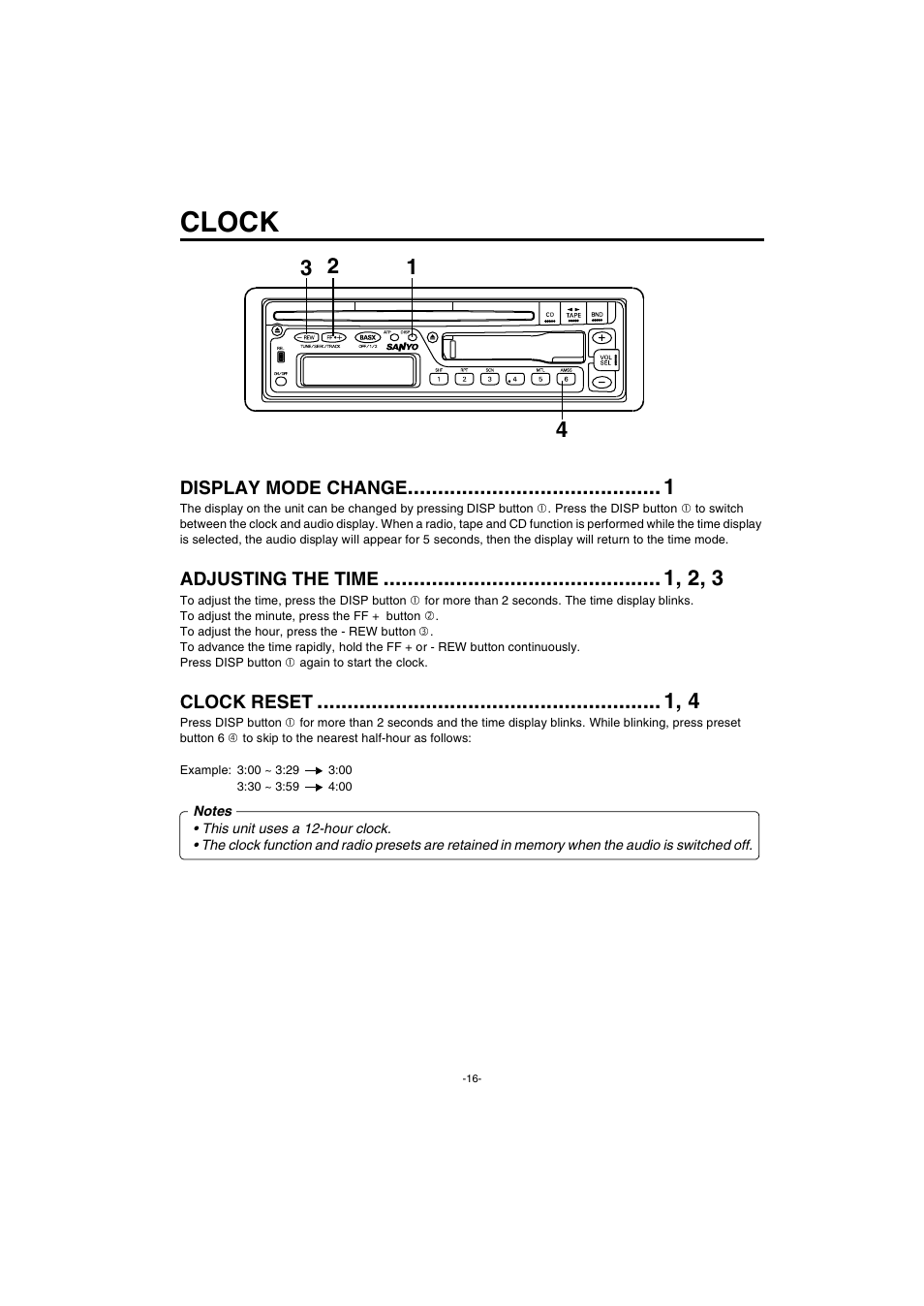 Clock | Sanyo FXCD-550 User Manual | Page 17 / 27