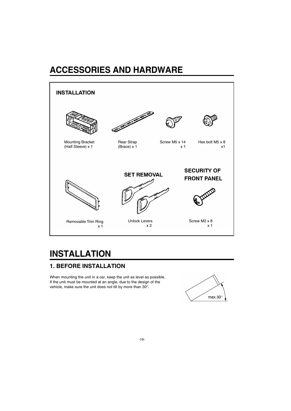 Accessories and hardware installation, Before installation | Sanyo FXCD-550 User Manual | Page 20 / 27