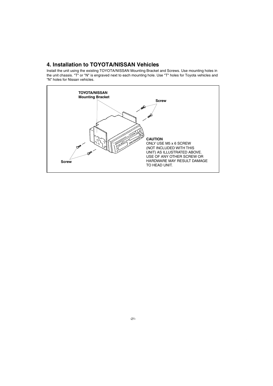 Installation to toyota/nissan vehicles | Sanyo FXCD-550 User Manual | Page 22 / 27