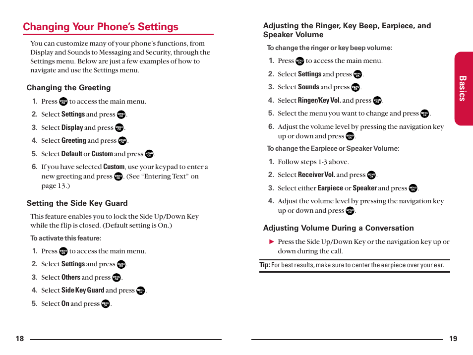 Changing your phone’s settings, Basics | Sanyo SCP200 User Manual | Page 13 / 22