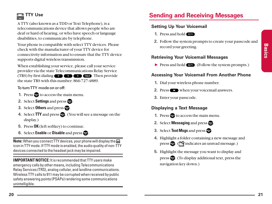 Sending and receiving messages, Basics | Sanyo SCP200 User Manual | Page 14 / 22