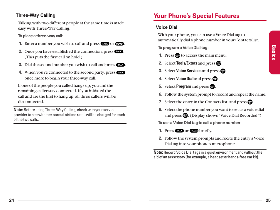 Your phone’s special features, Basics | Sanyo SCP200 User Manual | Page 16 / 22