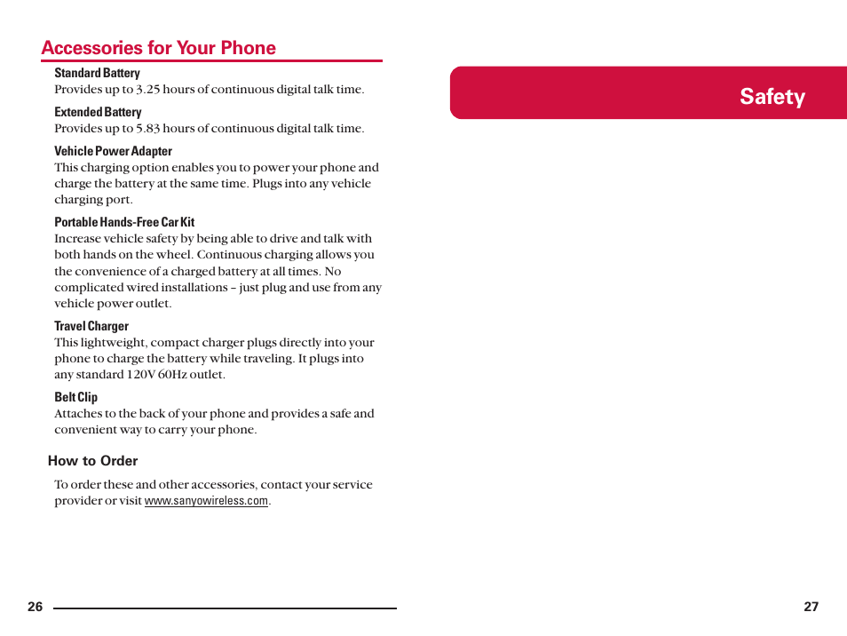 Safety, Accessories for your phone | Sanyo SCP200 User Manual | Page 17 / 22