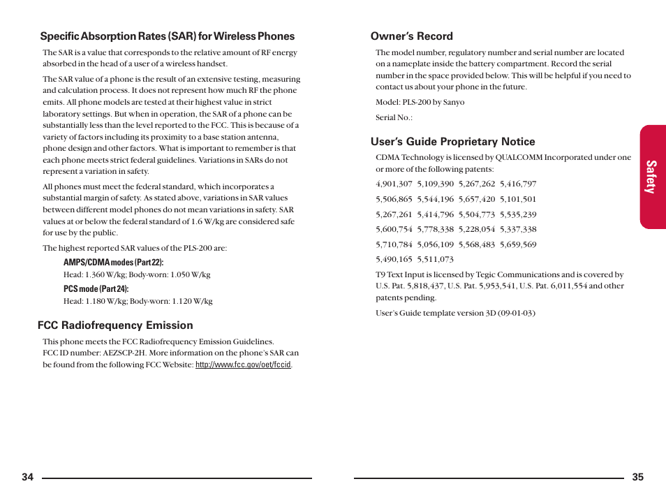 Safety | Sanyo SCP200 User Manual | Page 21 / 22