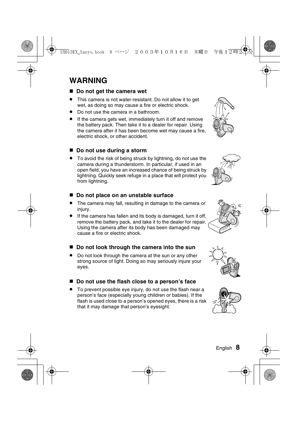 Warning | Sanyo VPC-C1 User Manual | Page 11 / 176