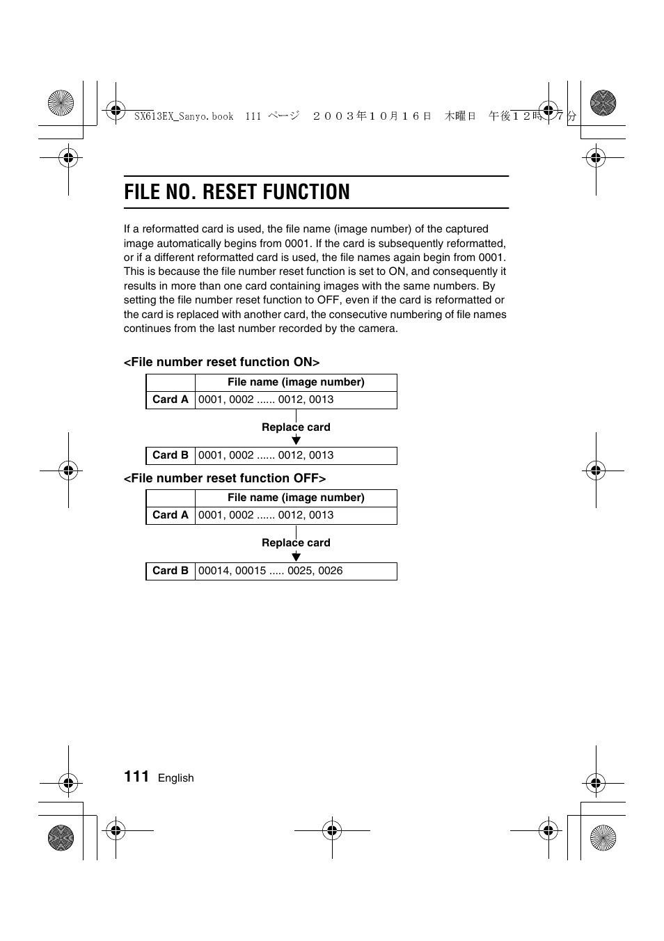 File no. reset function | Sanyo VPC-C1 User Manual | Page 114 / 176