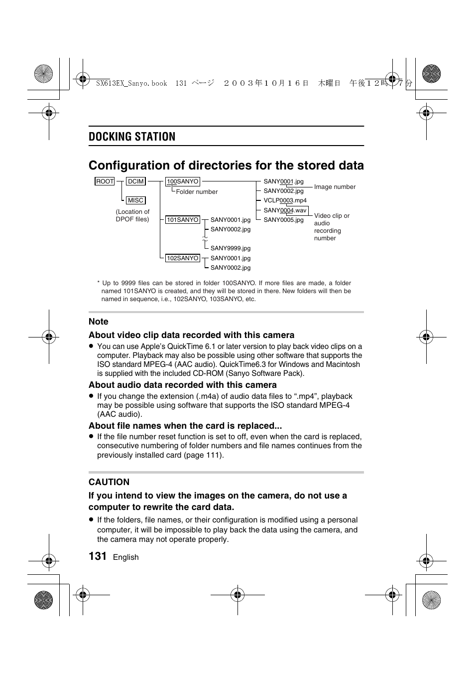 Configuration of directories for the stored data, Docking station | Sanyo VPC-C1 User Manual | Page 134 / 176