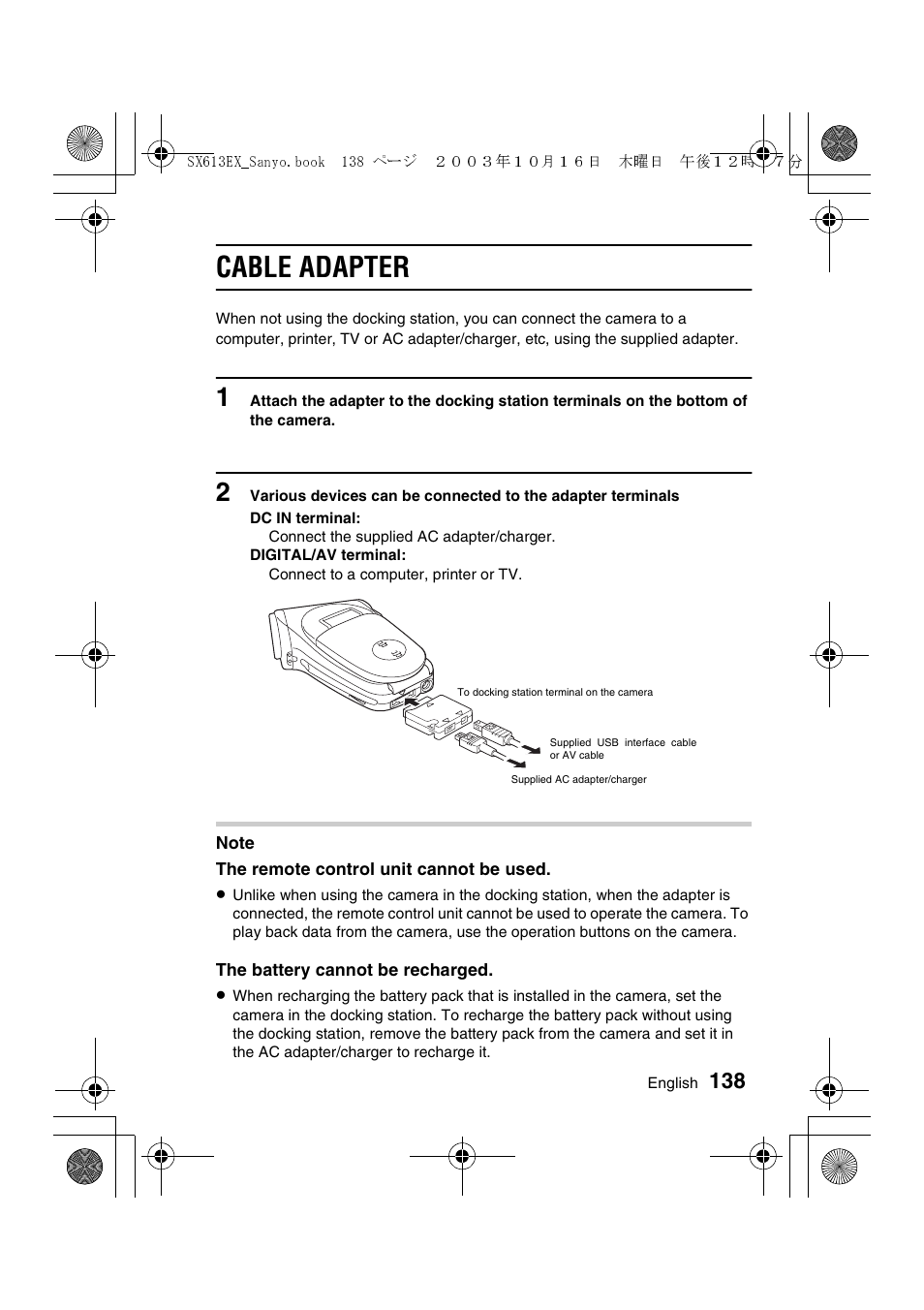 Cable adapter | Sanyo VPC-C1 User Manual | Page 141 / 176