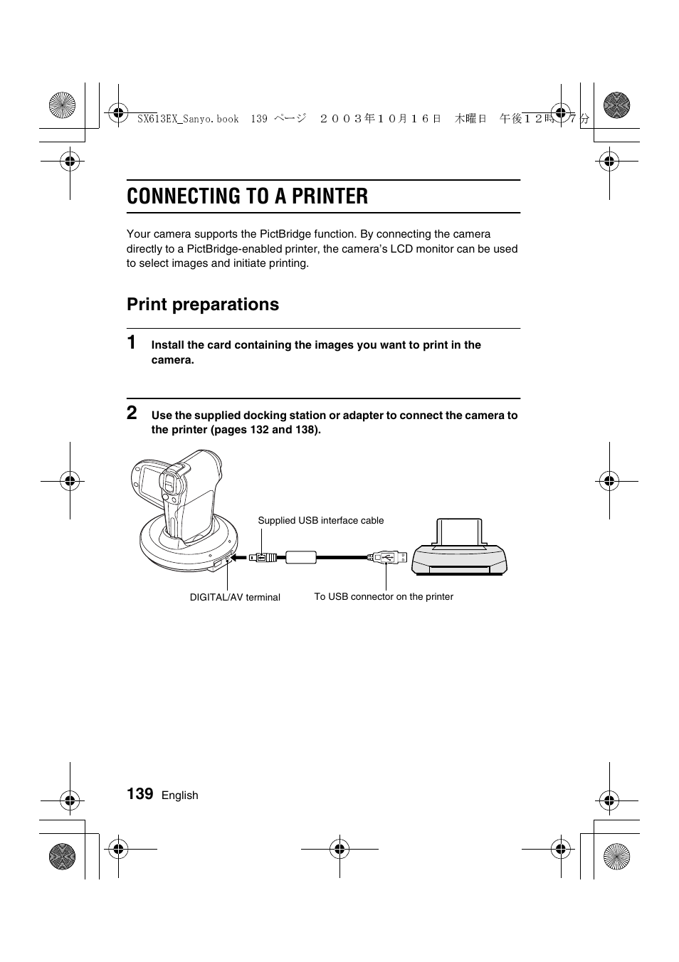 Connecting to a printer, Print preparations | Sanyo VPC-C1 User Manual | Page 142 / 176