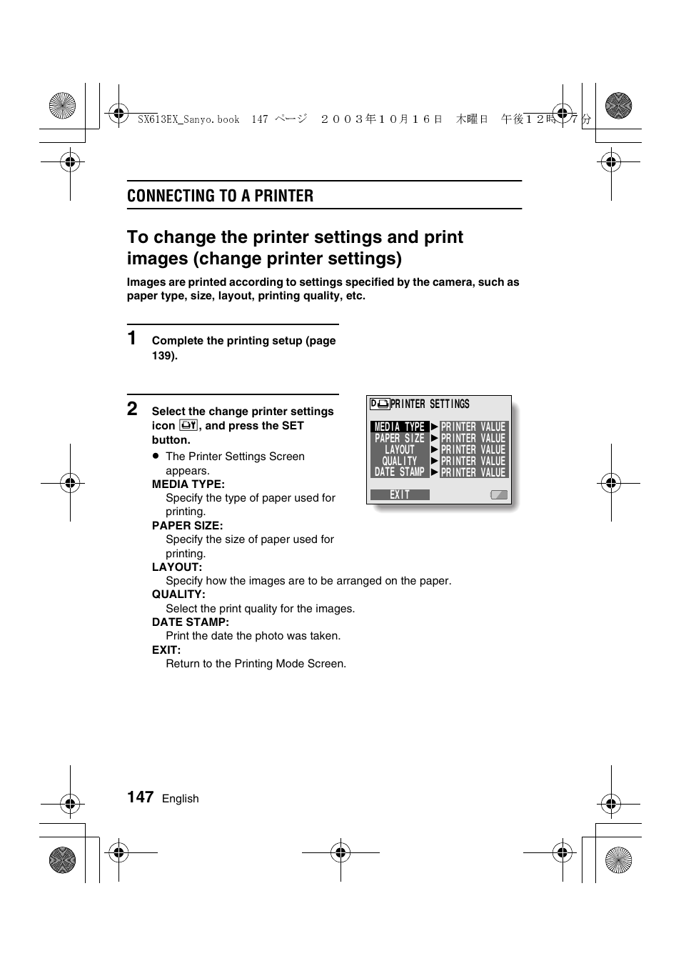 Connecting to a printer | Sanyo VPC-C1 User Manual | Page 150 / 176