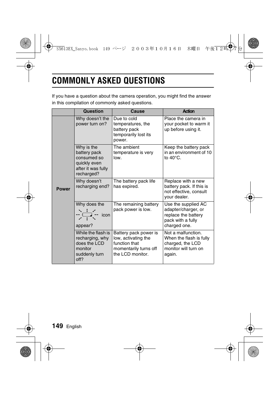 Commonly asked questions | Sanyo VPC-C1 User Manual | Page 152 / 176