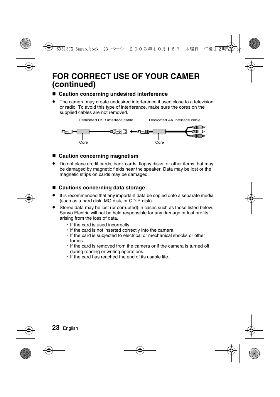 For correct use of your camer (continued) | Sanyo VPC-C1 User Manual | Page 26 / 176
