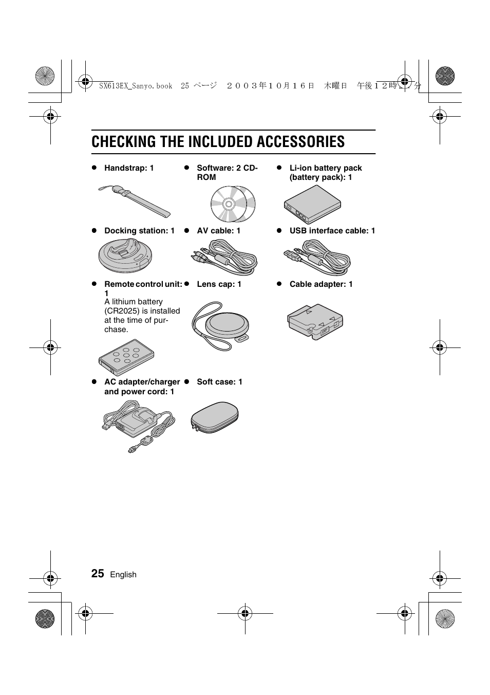 Checking the included accessories | Sanyo VPC-C1 User Manual | Page 28 / 176