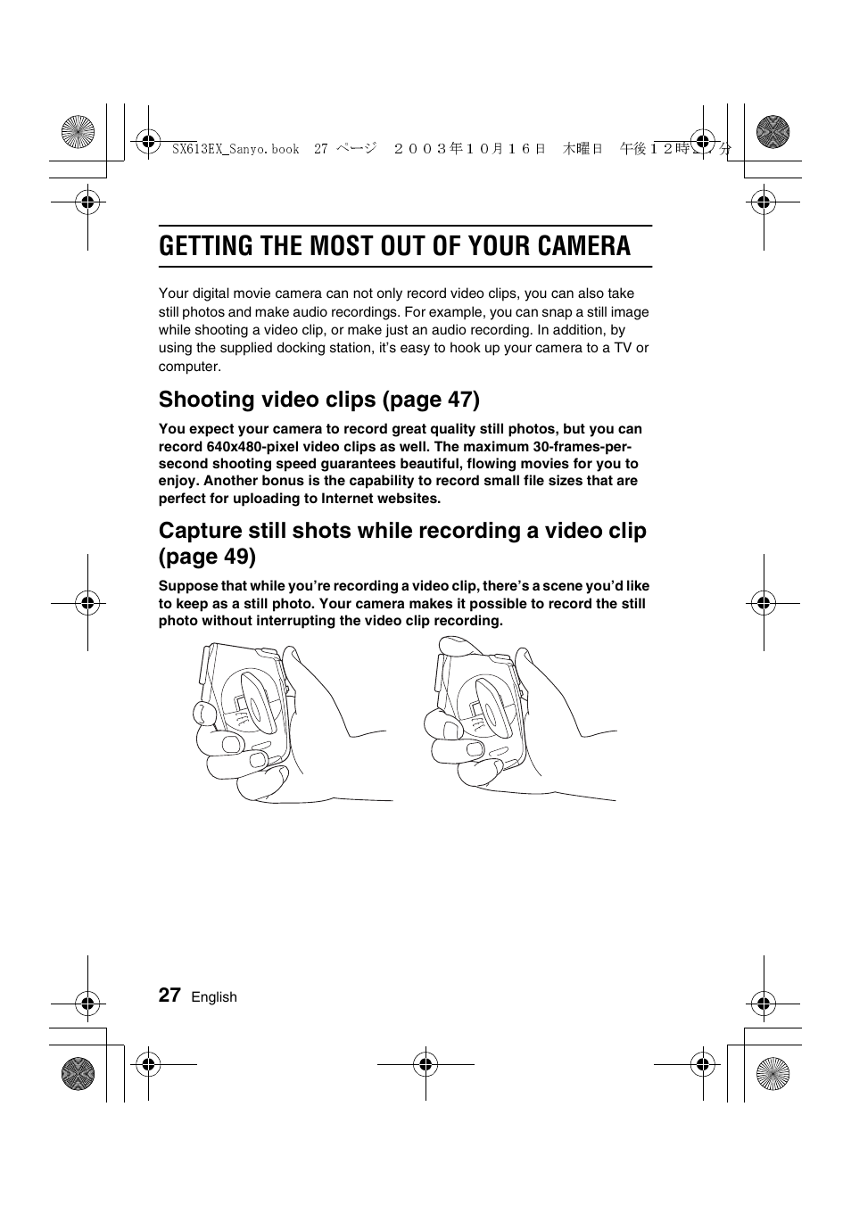 Getting the most out of your camera, Shooting video clips (page 47) | Sanyo VPC-C1 User Manual | Page 30 / 176