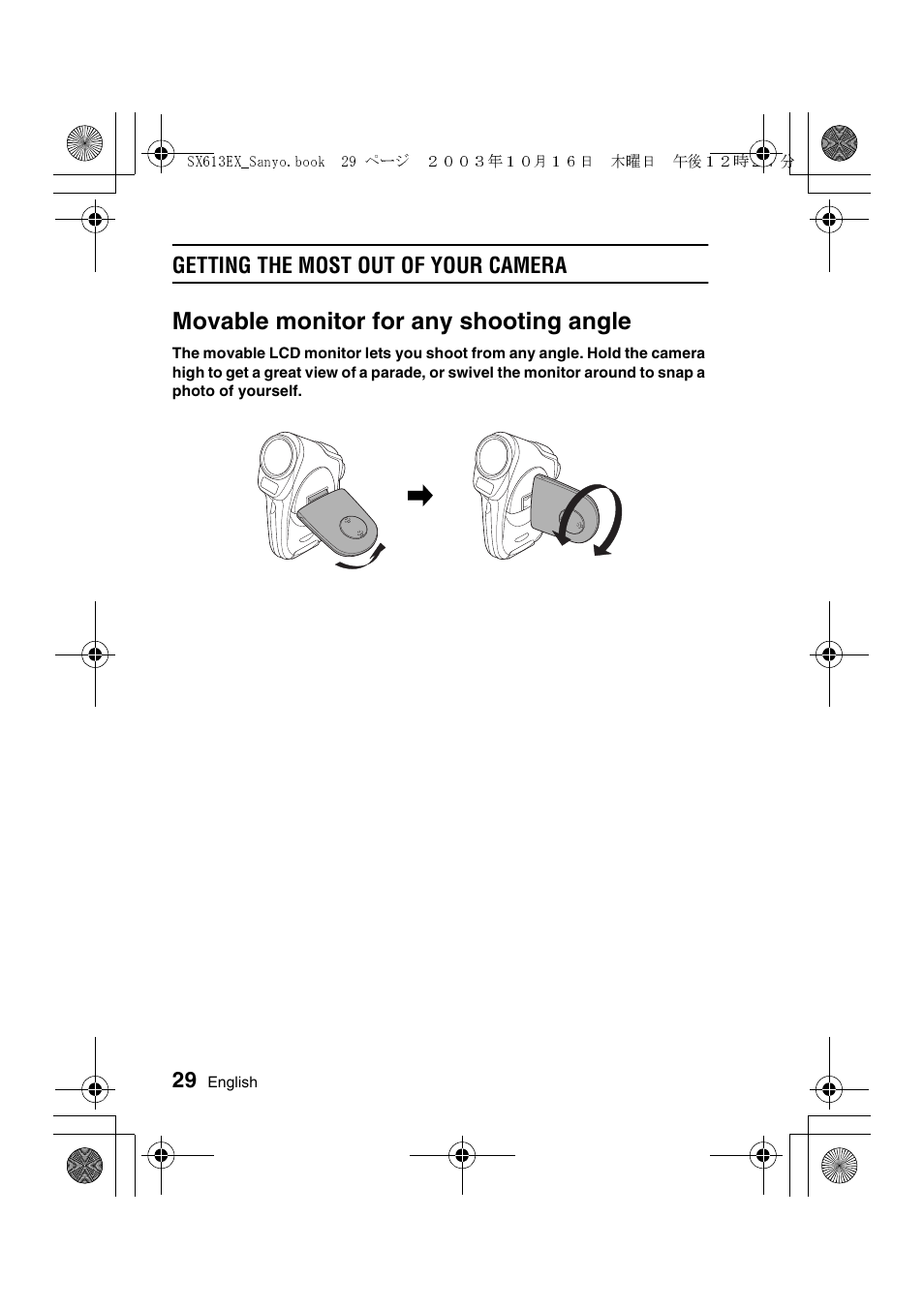 Movable monitor for any shooting angle, Getting the most out of your camera | Sanyo VPC-C1 User Manual | Page 32 / 176