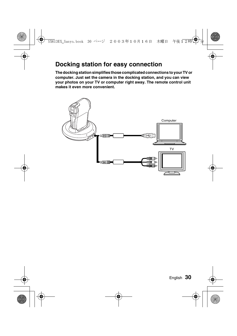Docking station for easy connection | Sanyo VPC-C1 User Manual | Page 33 / 176