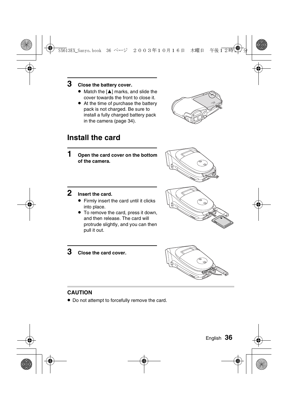 Install the card | Sanyo VPC-C1 User Manual | Page 39 / 176