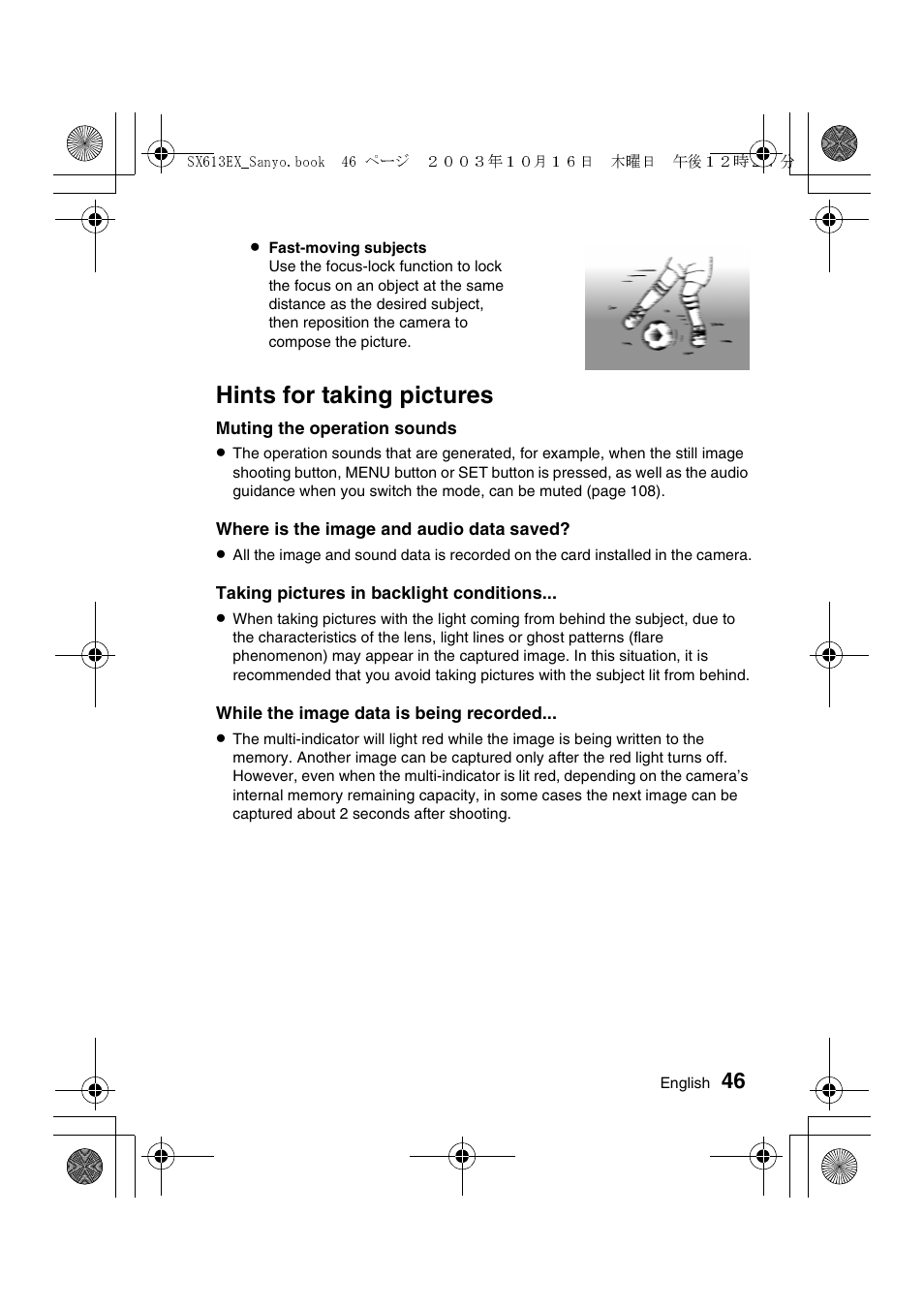 Hints for taking pictures | Sanyo VPC-C1 User Manual | Page 49 / 176