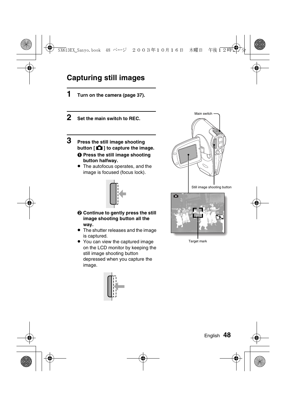 Capturing still images | Sanyo VPC-C1 User Manual | Page 51 / 176