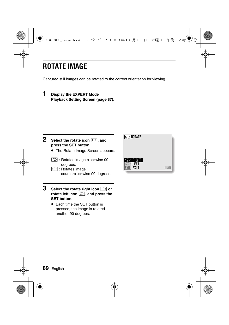 Rotate image | Sanyo VPC-C1 User Manual | Page 92 / 176