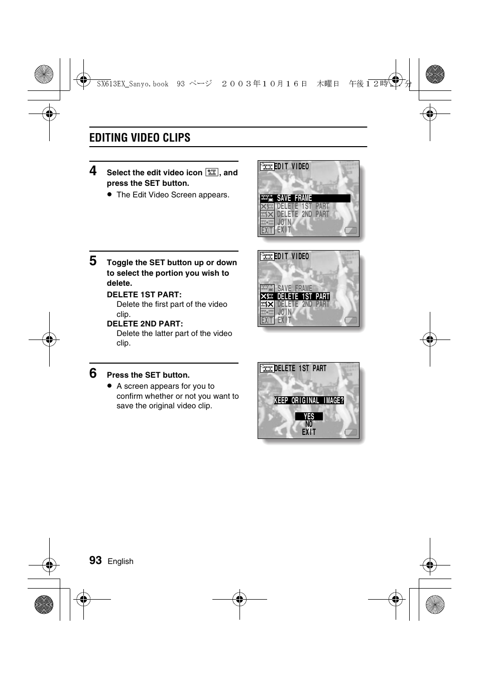 Editing video clips | Sanyo VPC-C1 User Manual | Page 96 / 176