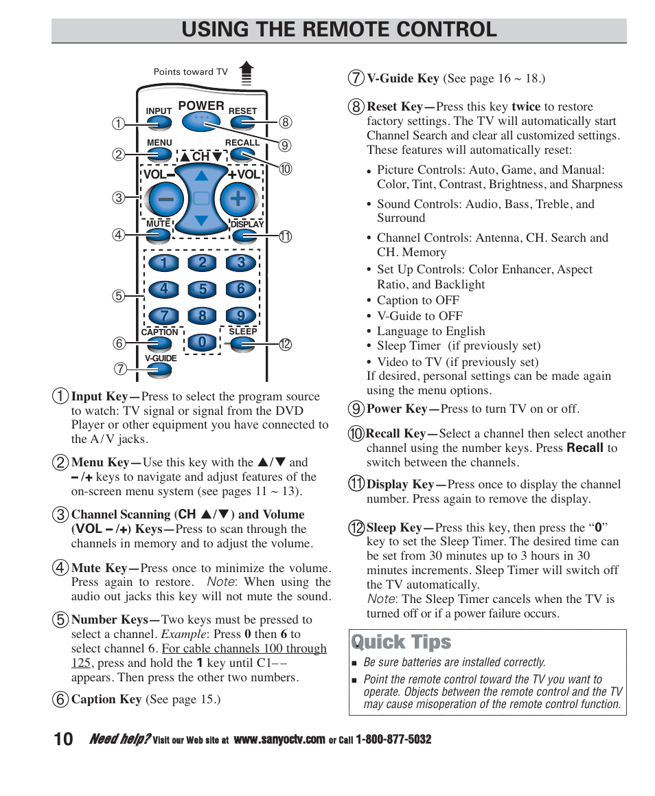 Using the remote control | Sanyo CLT1554 CLT2054 User Manual | Page 10 / 21