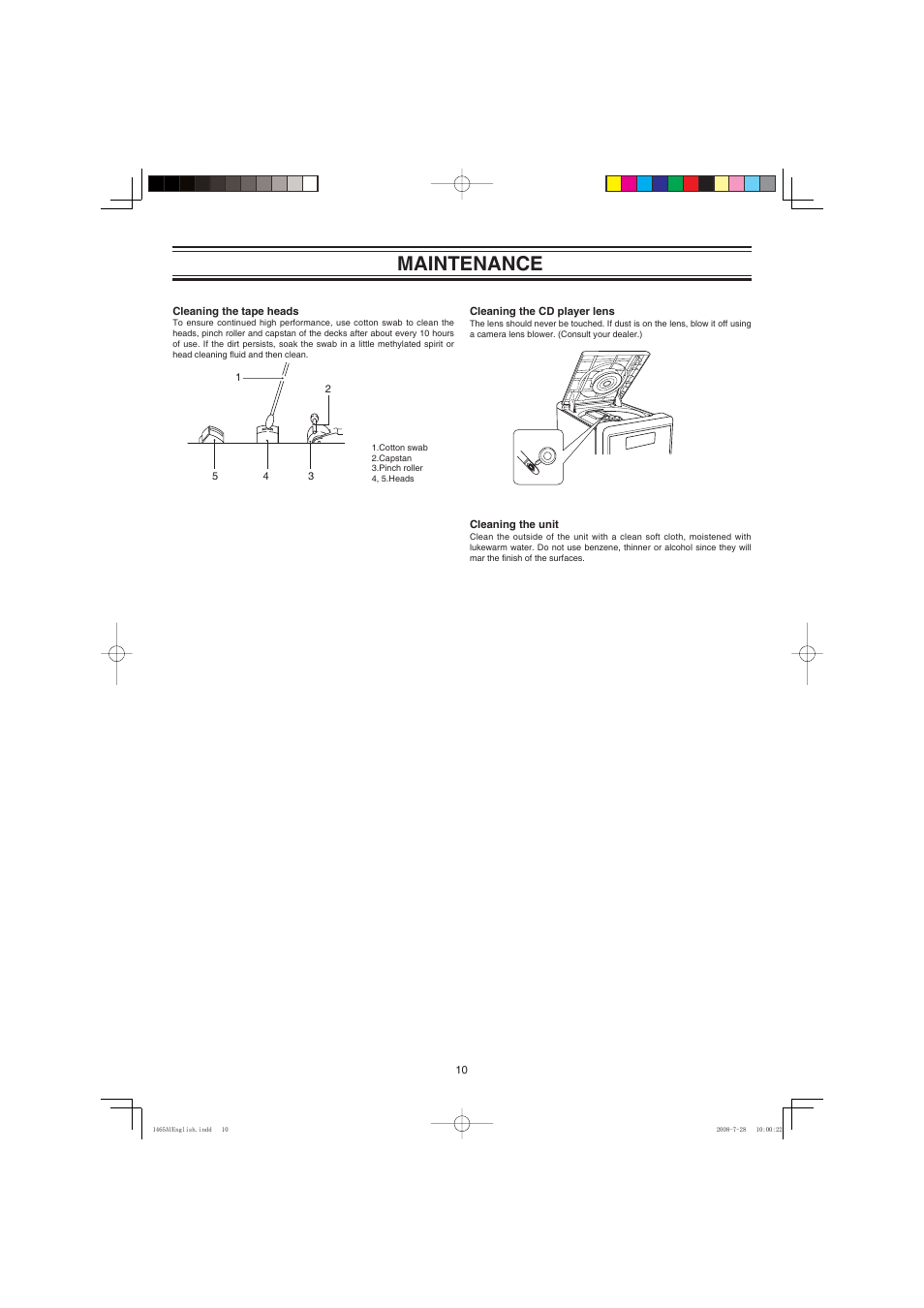 Maintenance | Sanyo DC-DA1465M User Manual | Page 11 / 12