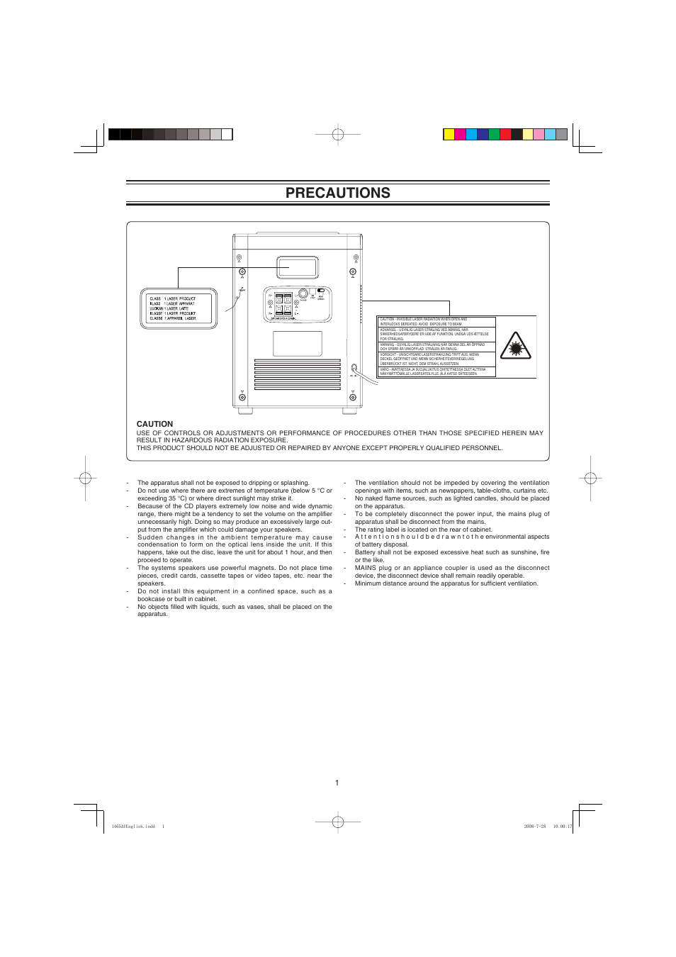 Precautions | Sanyo DC-DA1465M User Manual | Page 2 / 12