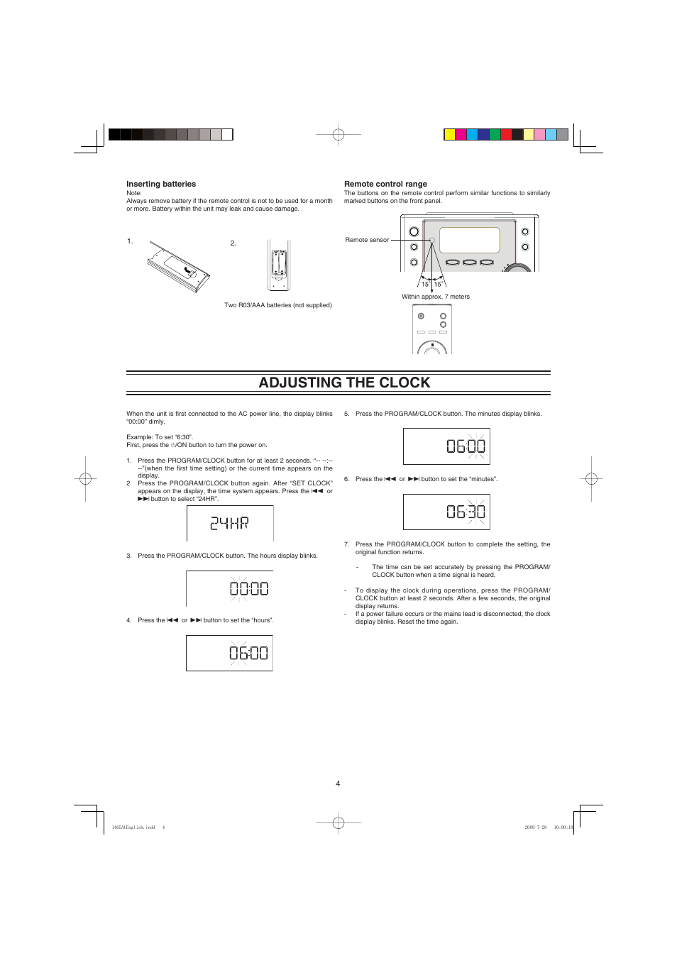 Adjusting the clock | Sanyo DC-DA1465M User Manual | Page 5 / 12