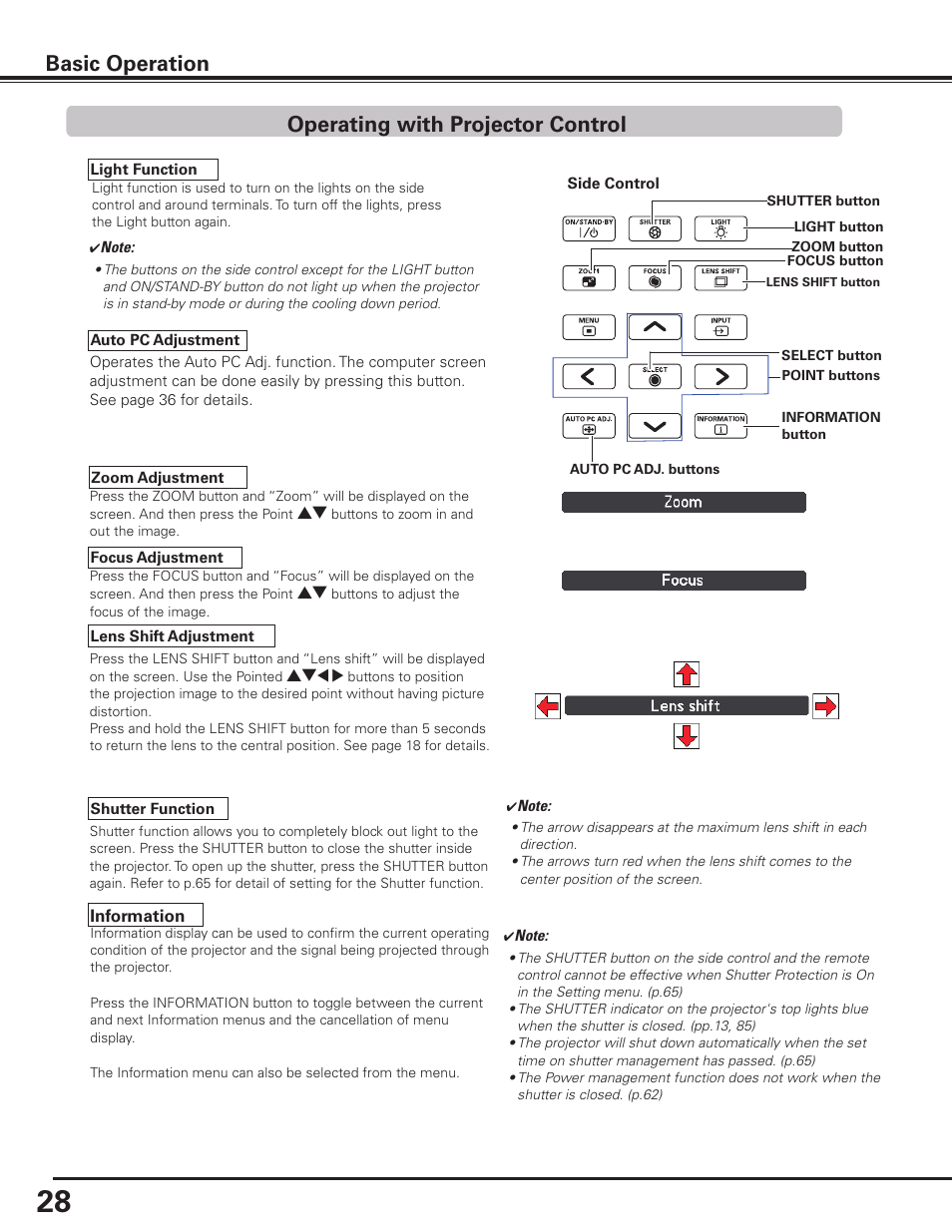 Operating with projector control, Basic operation | Sanyo PLC HF10000L User Manual | Page 28 / 99