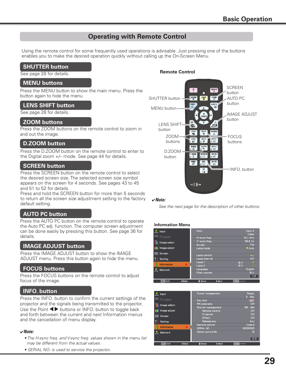Operating with remote control, Basic operation | Sanyo PLC HF10000L User Manual | Page 29 / 99