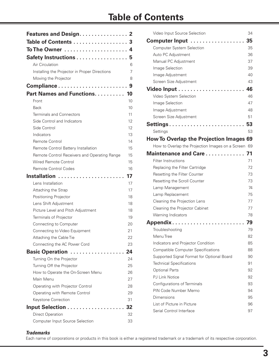 Sanyo PLC HF10000L User Manual | Page 3 / 99
