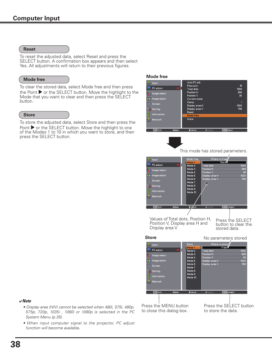 Computer input | Sanyo PLC HF10000L User Manual | Page 38 / 99