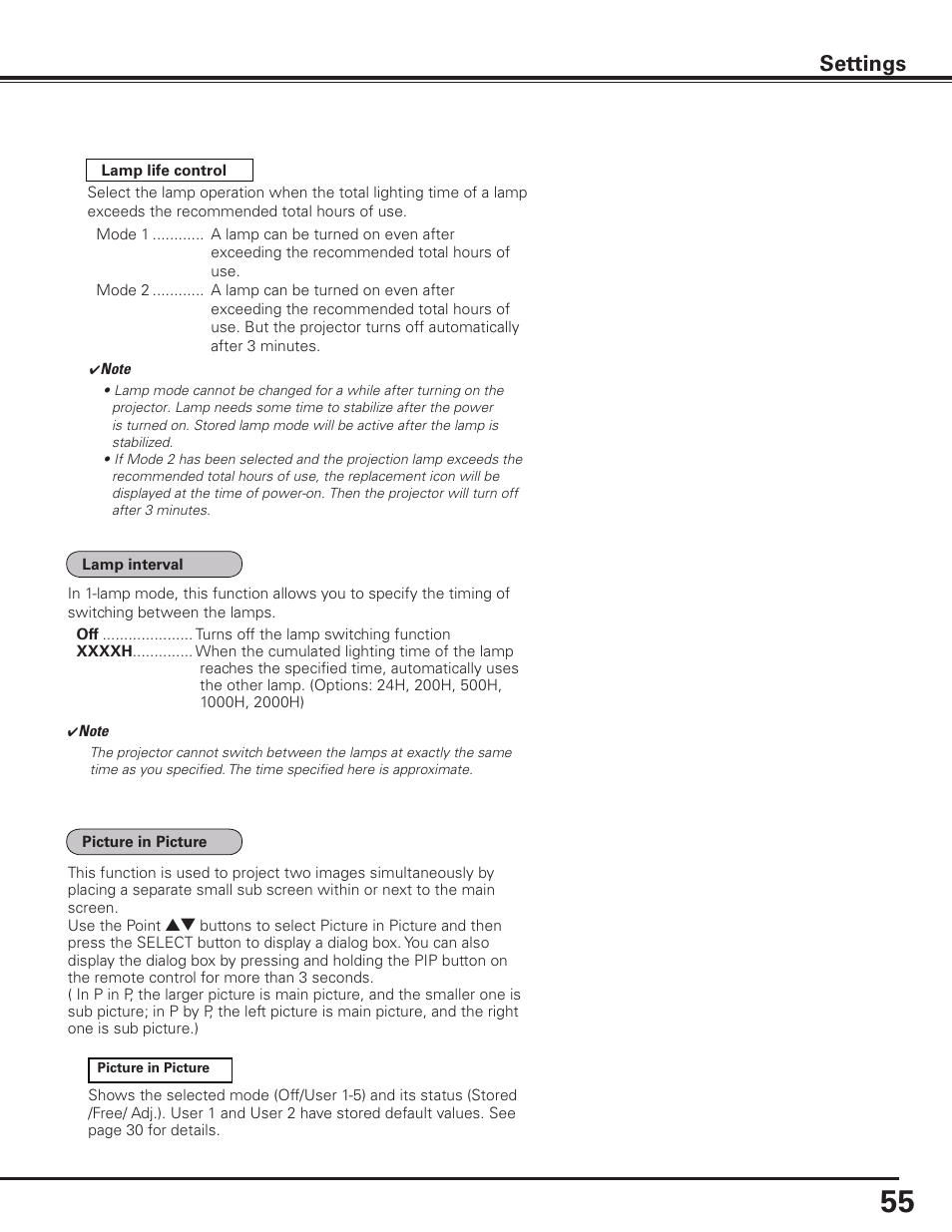Settings | Sanyo PLC HF10000L User Manual | Page 55 / 99