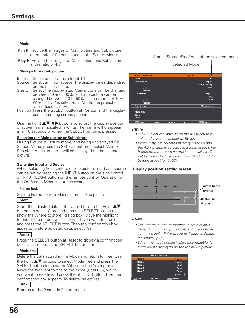 Settings | Sanyo PLC HF10000L User Manual | Page 56 / 99