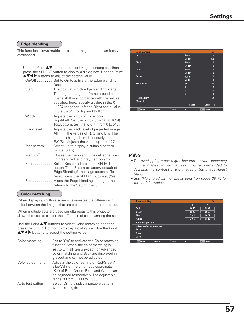 Settings | Sanyo PLC HF10000L User Manual | Page 57 / 99
