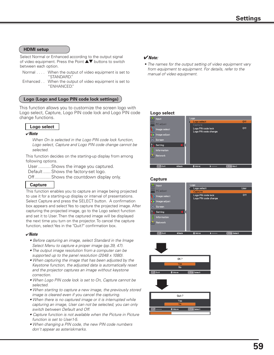 Settings | Sanyo PLC HF10000L User Manual | Page 59 / 99