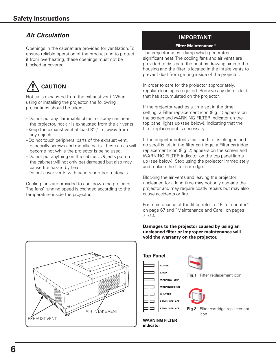 Air circulation | Sanyo PLC HF10000L User Manual | Page 6 / 99