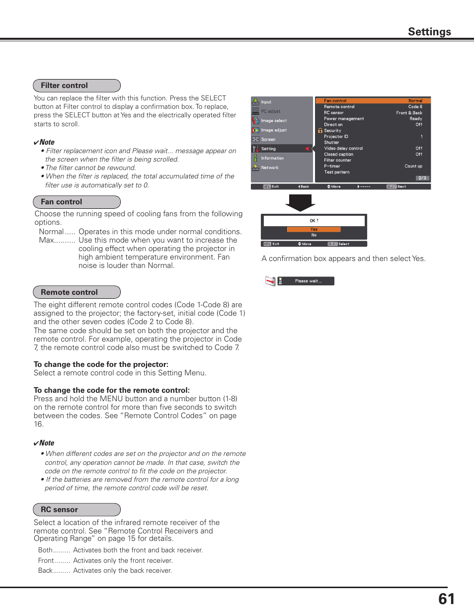 Settings | Sanyo PLC HF10000L User Manual | Page 61 / 99