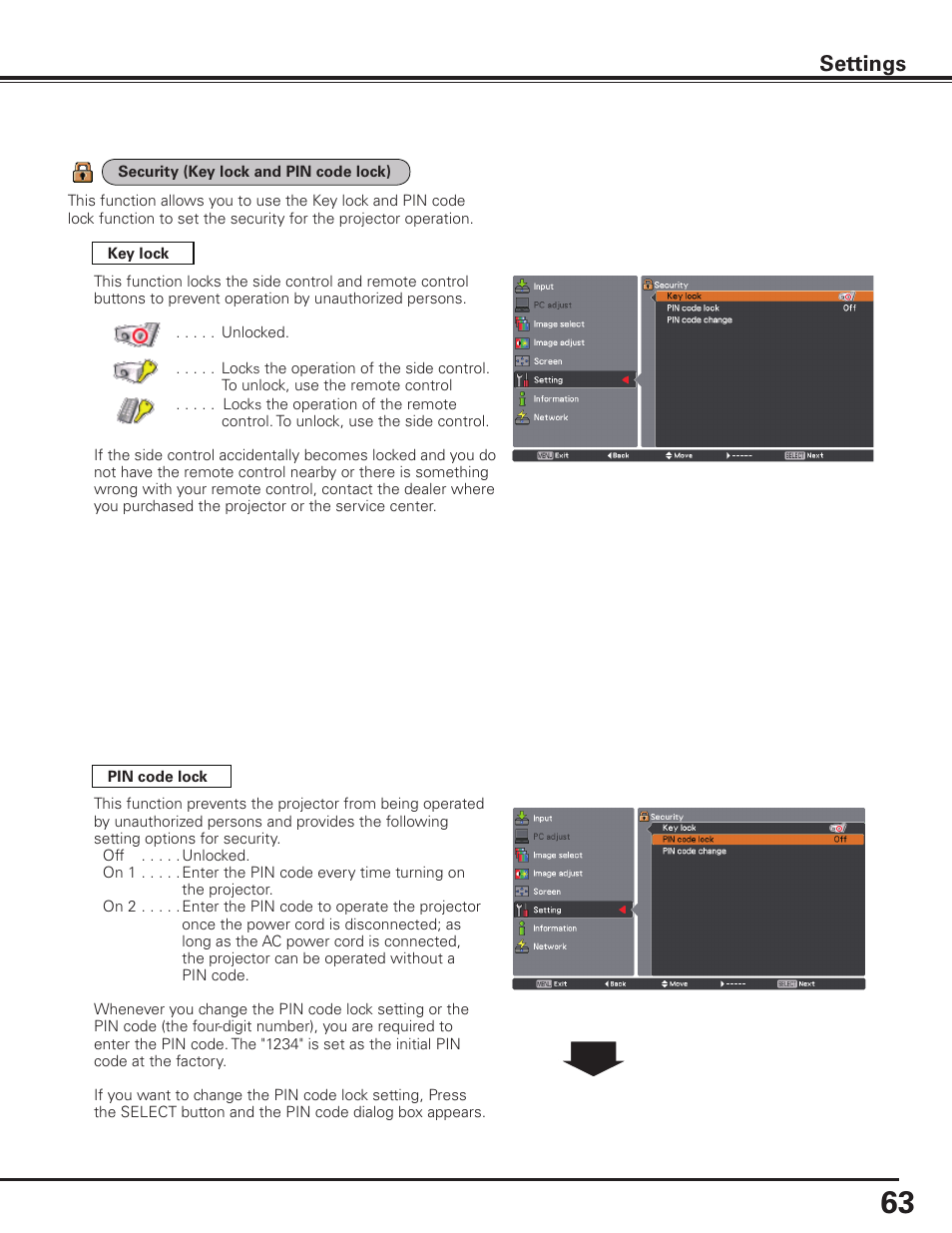Settings | Sanyo PLC HF10000L User Manual | Page 63 / 99