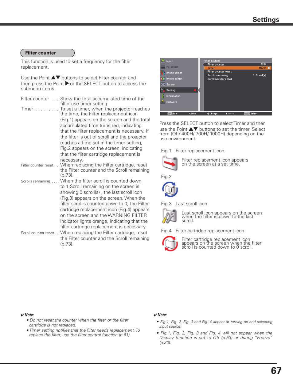 Settings | Sanyo PLC HF10000L User Manual | Page 67 / 99