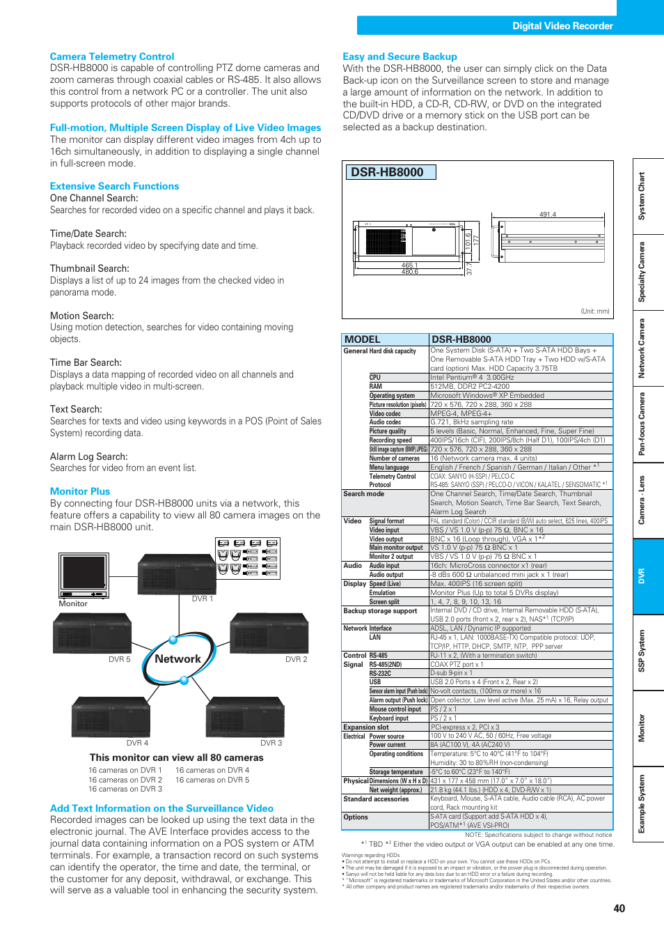 Dsr-hb8000, Network | Sanyo VDC-DPN9585P User Manual | Page 41 / 70