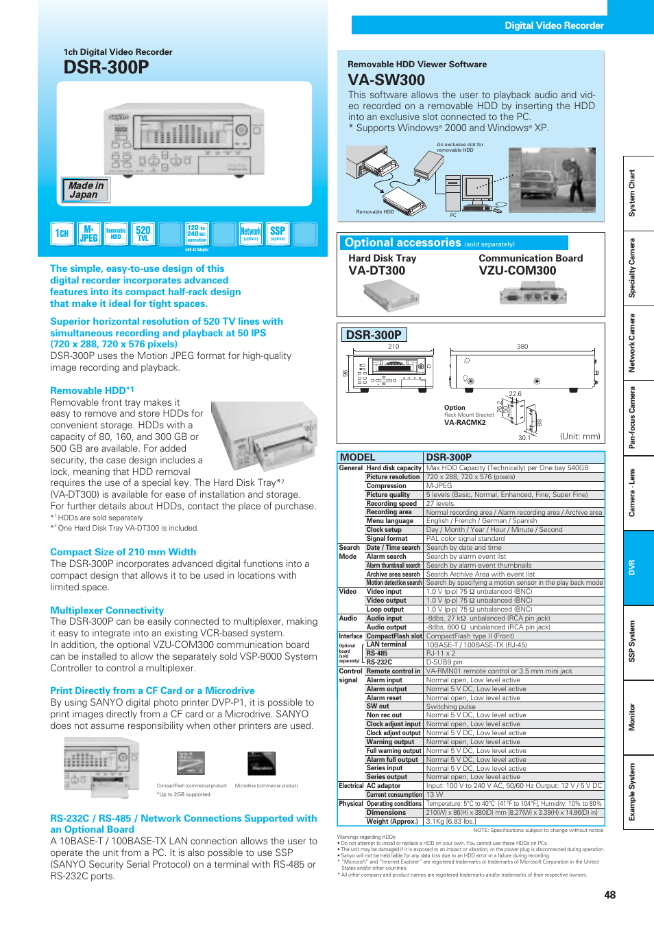 Dsr-300p, Va-sw300, Dsr-300p optional accessories | Sanyo VDC-DPN9585P User Manual | Page 49 / 70