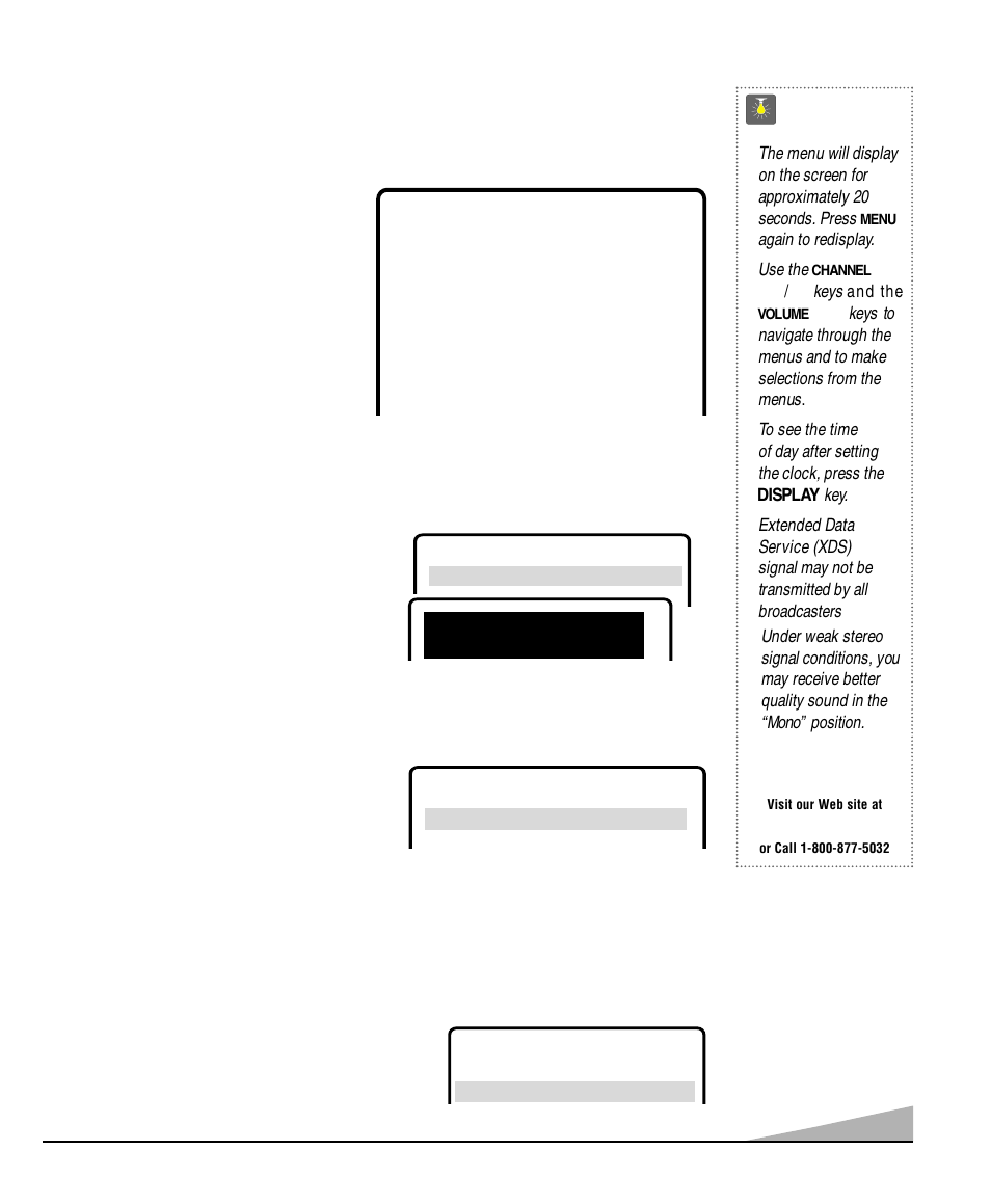 Tv adjustment and setup, Quicktips, How to operate the on-screen menu | Setting the clock, Set ting audio mode | Sanyo DS27830 User Manual | Page 11 / 64