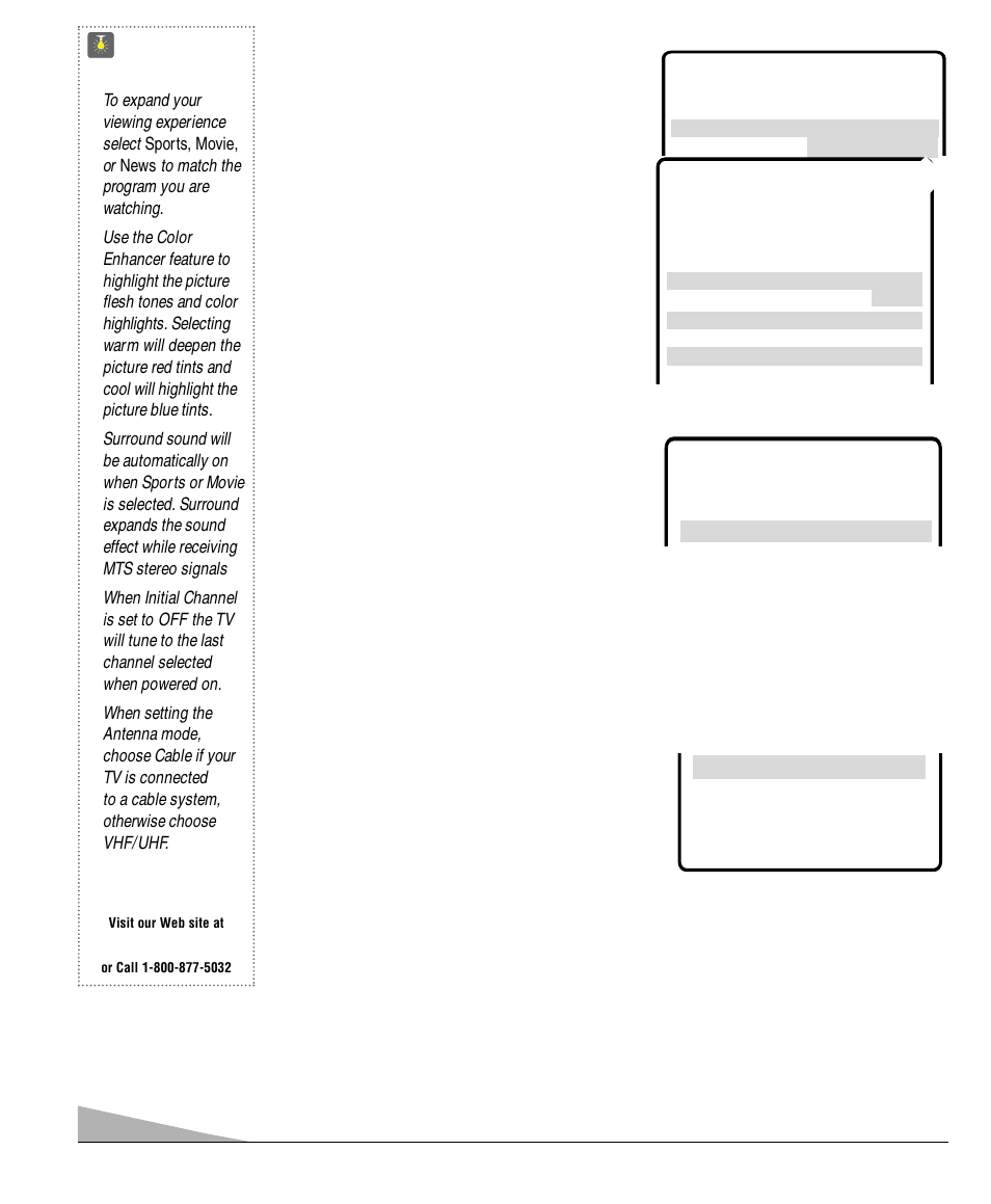Quicktips, Adjusting picture/sound, Initial channel setup | Adding or deleting channels, Press and hold the 1 key until c1– – appears | Sanyo DS27830 User Manual | Page 12 / 64