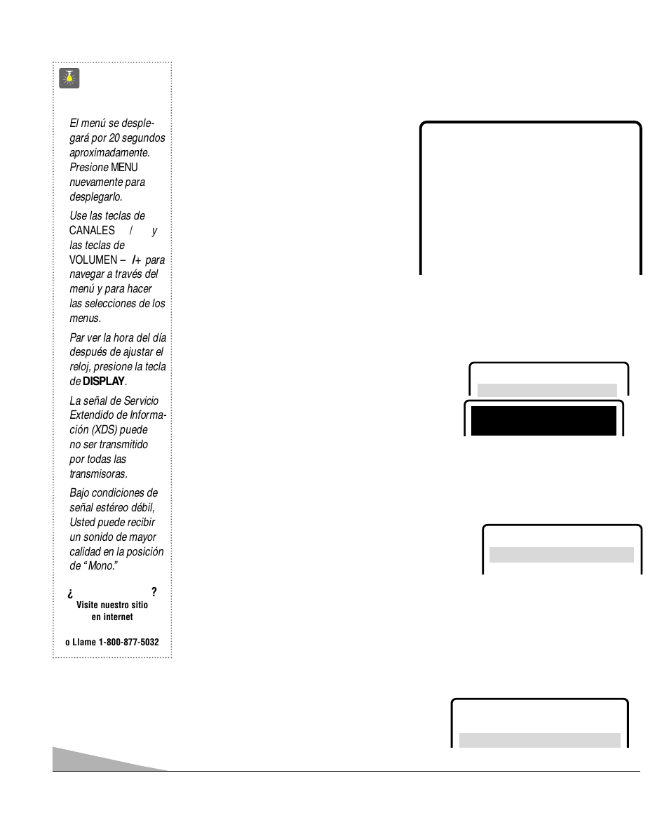 Ajustes del tv, Consejos rápidos, Como operar el menú en pantalla | Ajustando el reloj, Ajuste el modo de audio | Sanyo DS27830 User Manual | Page 32 / 64