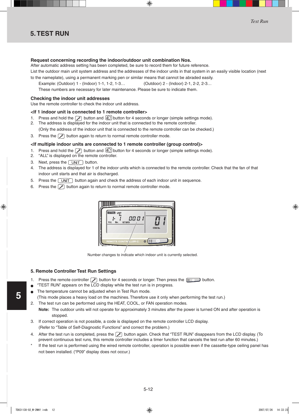 Remote controller test run settings | Sanyo DHX4852 User Manual | Page 204 / 243