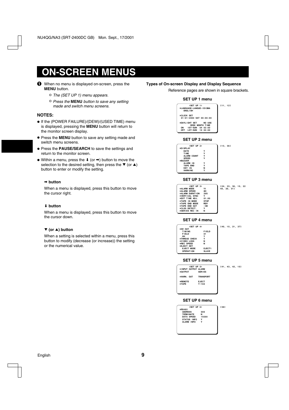 On-screen menus | Sanyo SRT-2400DC User Manual | Page 10 / 50