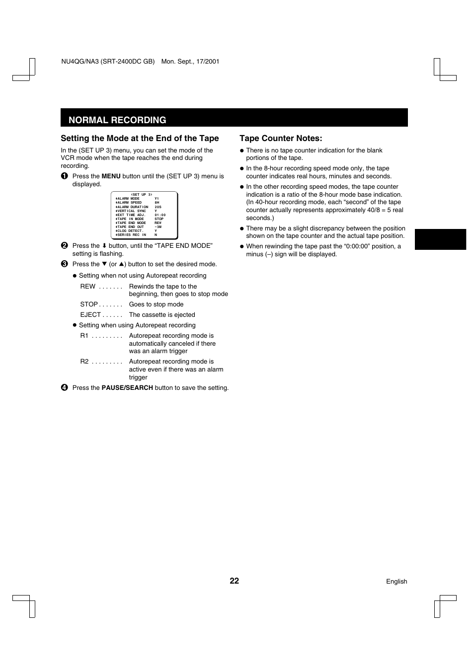 Normal recording | Sanyo SRT-2400DC User Manual | Page 23 / 50