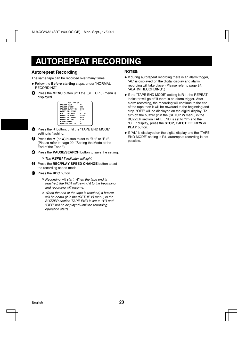 Autorepeat recording | Sanyo SRT-2400DC User Manual | Page 24 / 50